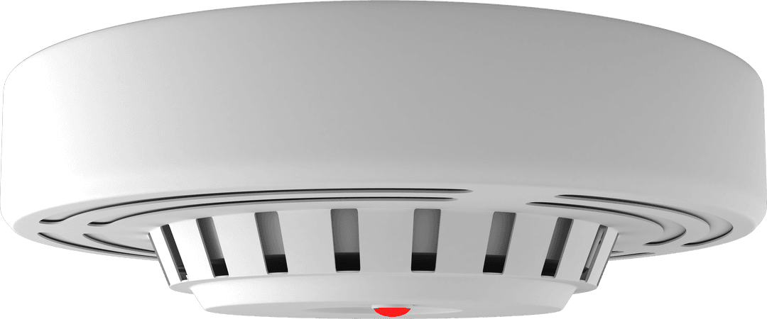 Transparent smoke alarm with red button for domestic safety concepts