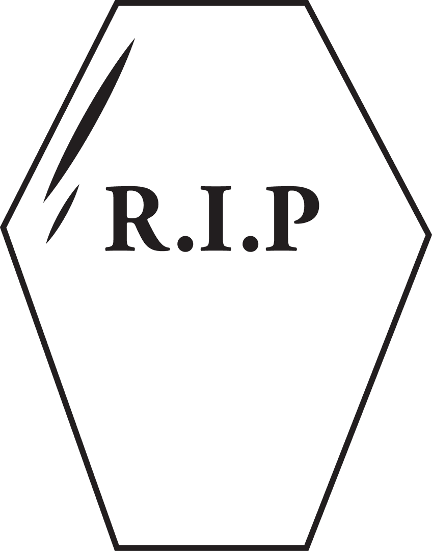 Transparent Coffin Illustration with RIP Text