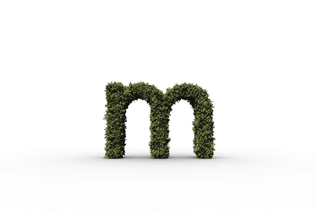 Green Planted Letter M on Transparent Background