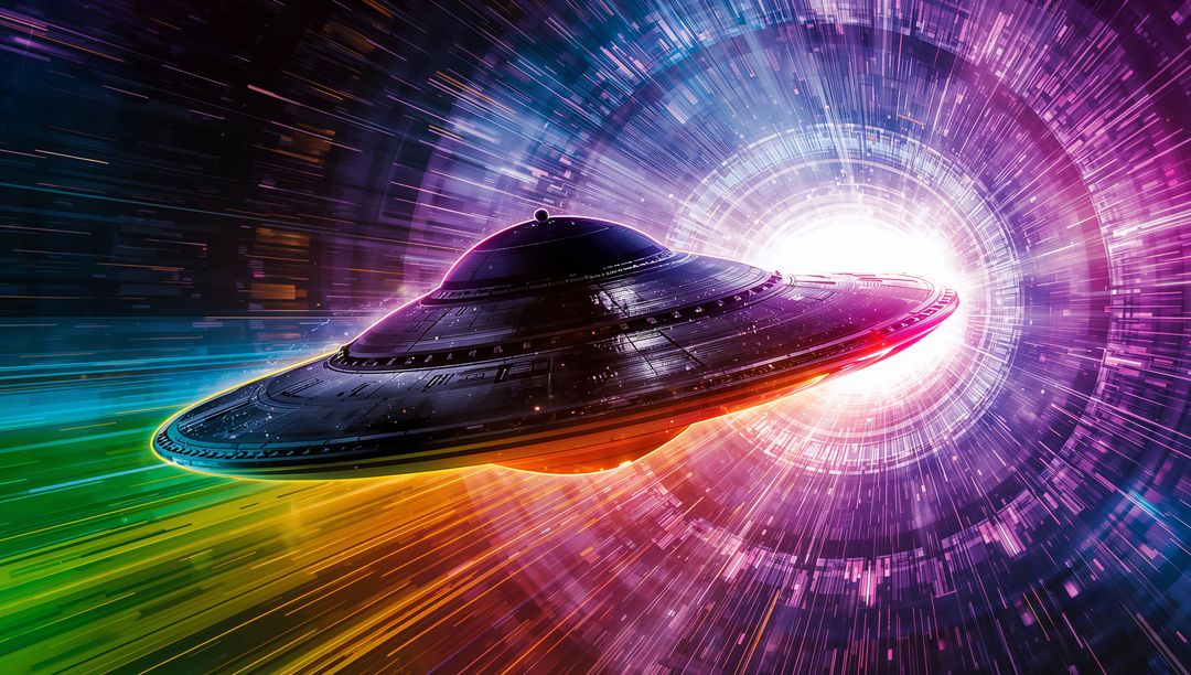 UFO Traveling Through Cosmic Wormhole with Dynamic Light Trails