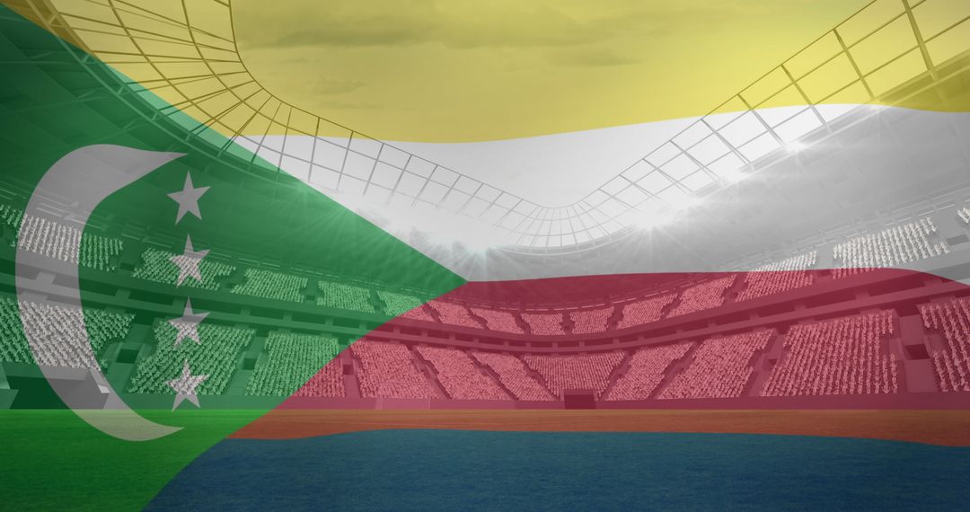 Conceptual Comoros Flag Overlay in Sports Stadium - Free Images, Stock Photos and Pictures on Pikwizard.com