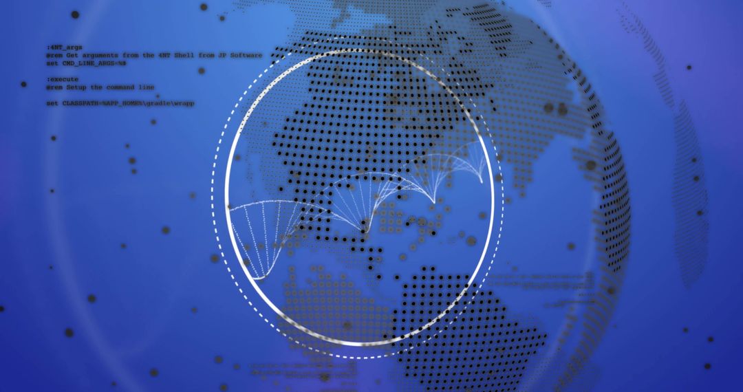 Global Data Processing with DNA Strand Over Blue Background