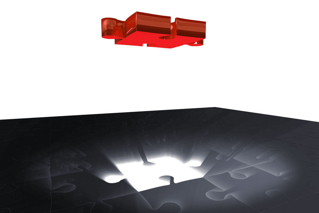 Transparent Puzzle Piece Illustration on Black and Red Framework