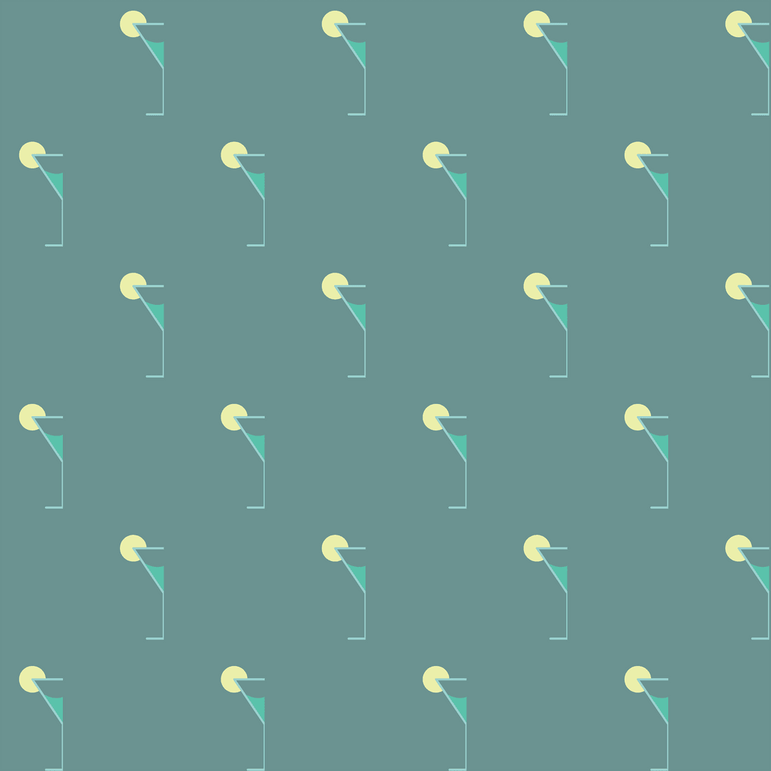 Seamless Transparent Cocktail Glass Pattern on Green
