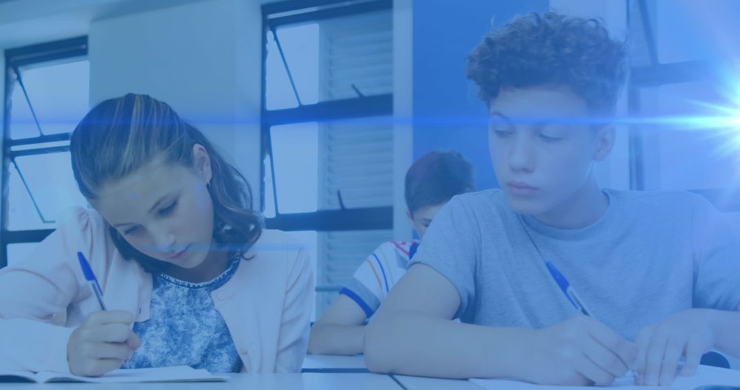Students Concentrating on School Test in Classroom