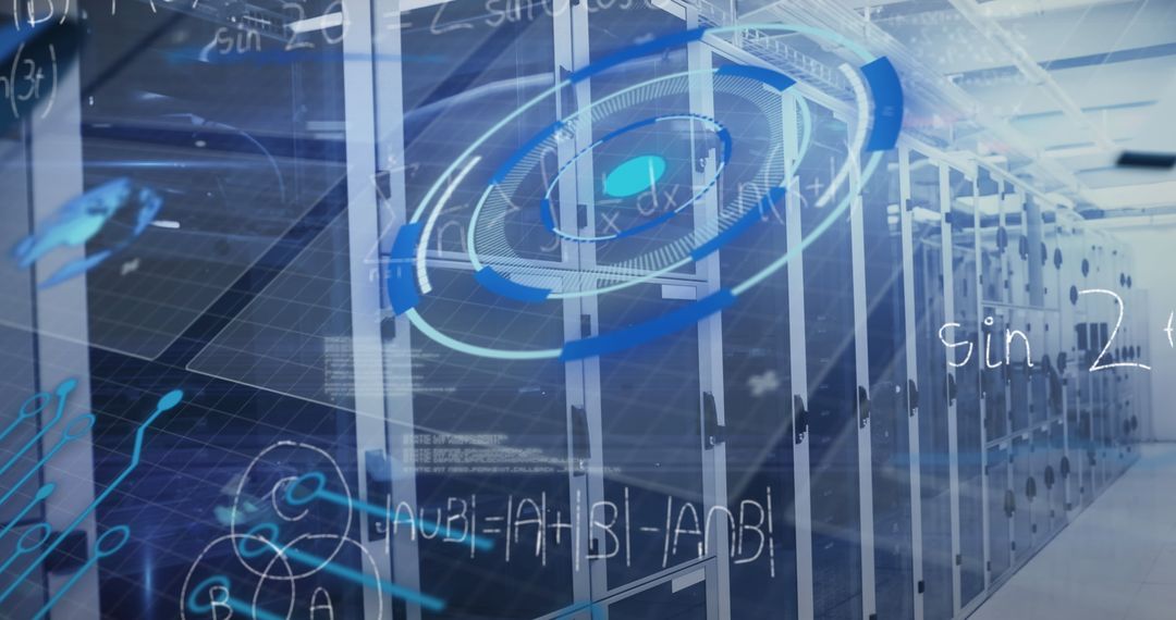 Futuristic Data Processing Over Modern Server Room