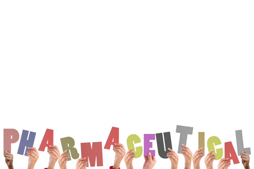 Hands Holding Colorful Pharmaceutical Letters Transparent Background