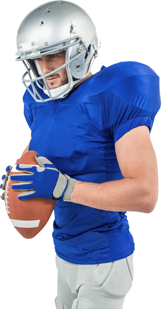 Transparent American Football Player Holding Ball Looking Away