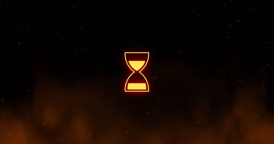 Glowing Digital Hourglass Interface in Fiery Setting