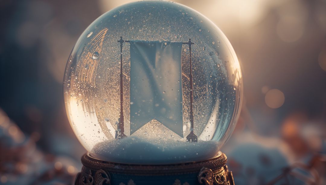 Elegant Snow Globe with Blank Banner Inside, Vintage Decor