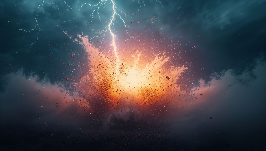 Dramatic Lightning Bolt Striking Exploding Terrain
