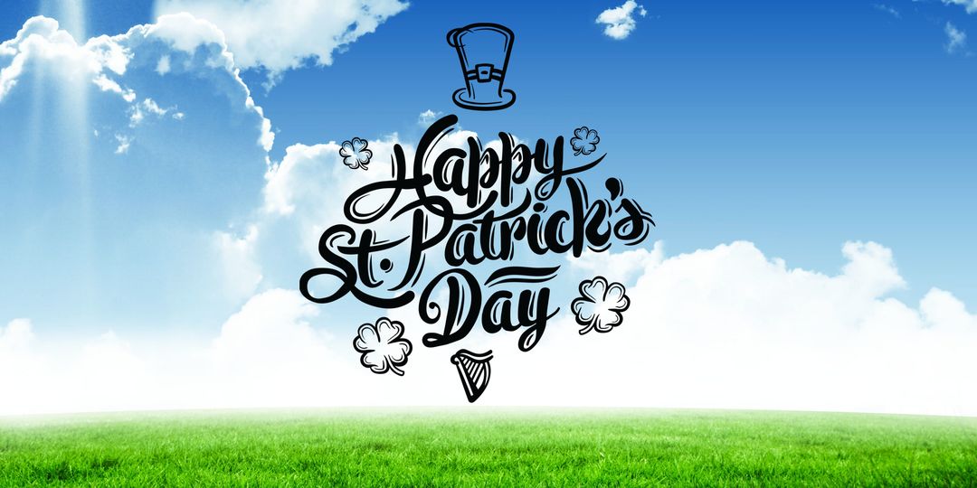 Happy St. Patrick's Day Lettering with Sky and Grass
