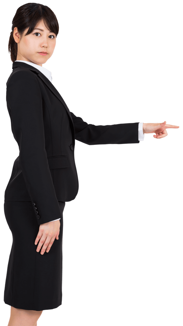 Transparent Image of Asian Businesswoman Pointing in Office Attire