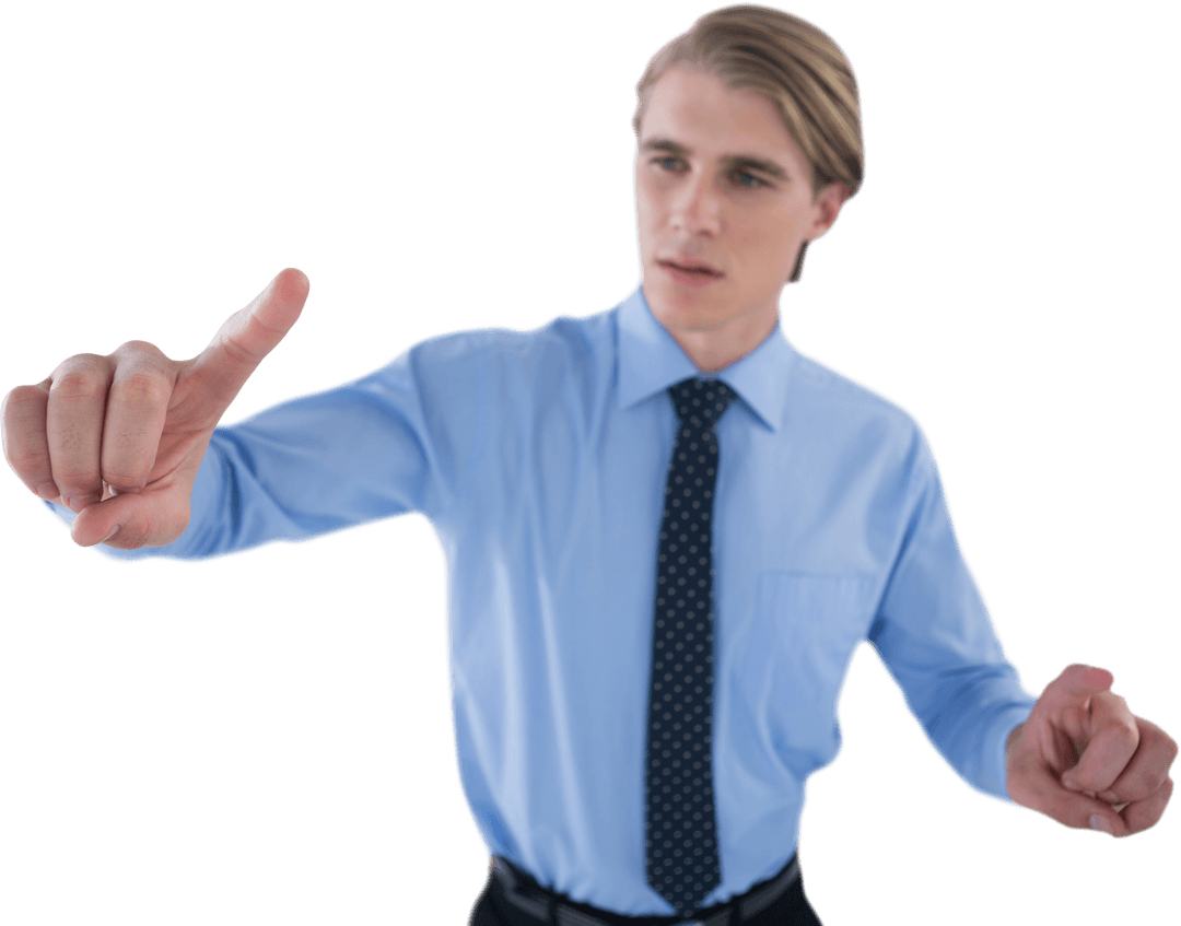 Transparent Visionary Businessman Interacting with Virtual Interface