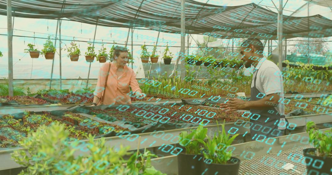 Innovative Farming Tech in Greenhouse Nursery with Binary Overlay