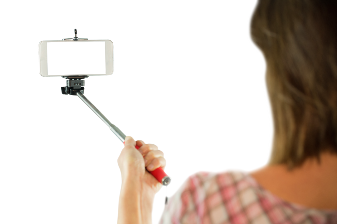 Woman Taking Selfie Poses with Smartphone on Transparent Background - Download Free Stock Images Pikwizard.com