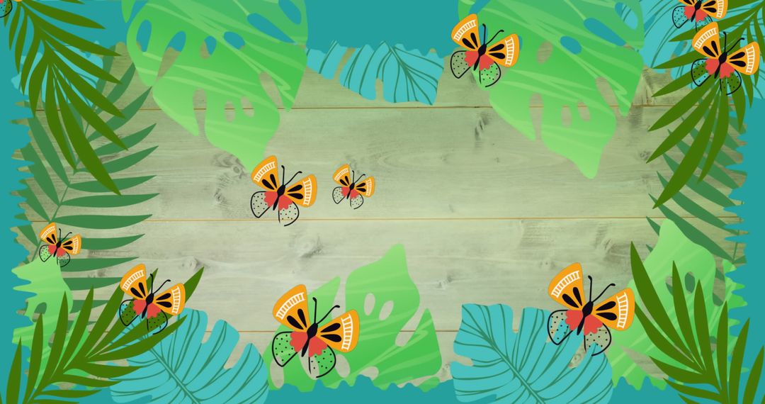 Tropical Butterflies on Leafy Background