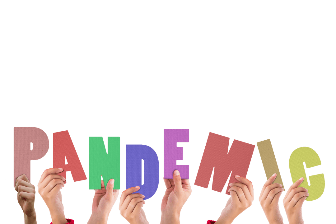 Hands Holding Pandemic Letters Transparent Background Vector