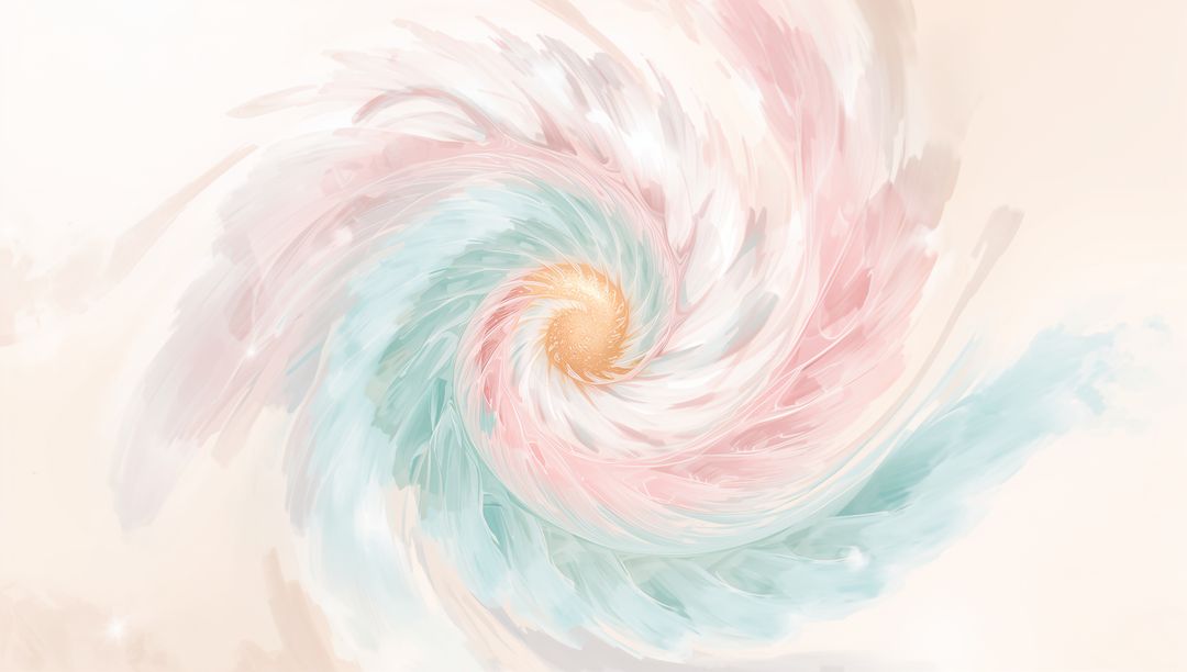 Pastel Spiral Vortex Radiating Golden Core with Dreamy Watercolor Brushstrokes and Soft Glow