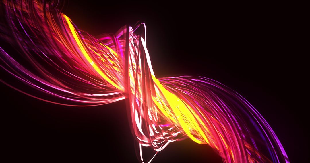 Vibrant Light Trails on Black Background in Abstract Wave Design