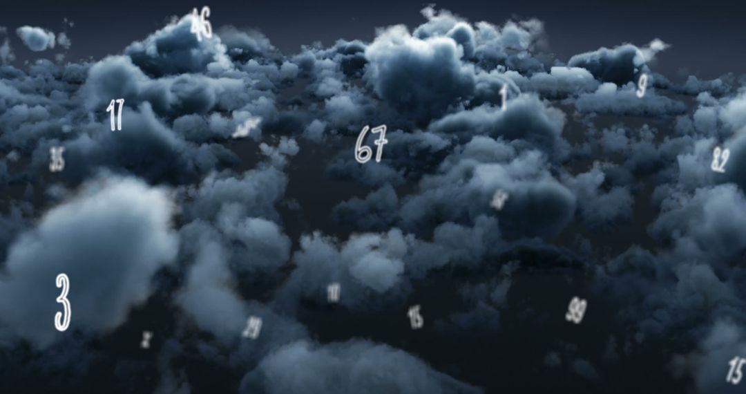 Surreal View: Floating Numbers Over Misty Clouds at Night