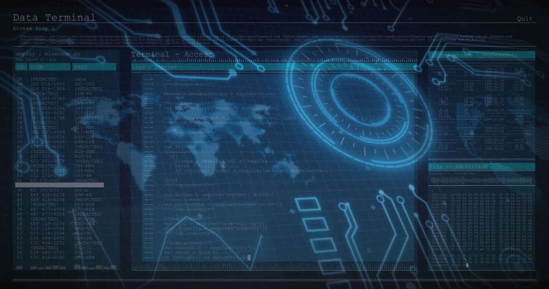 Futuristic Digital Interface with Code and Radar Display