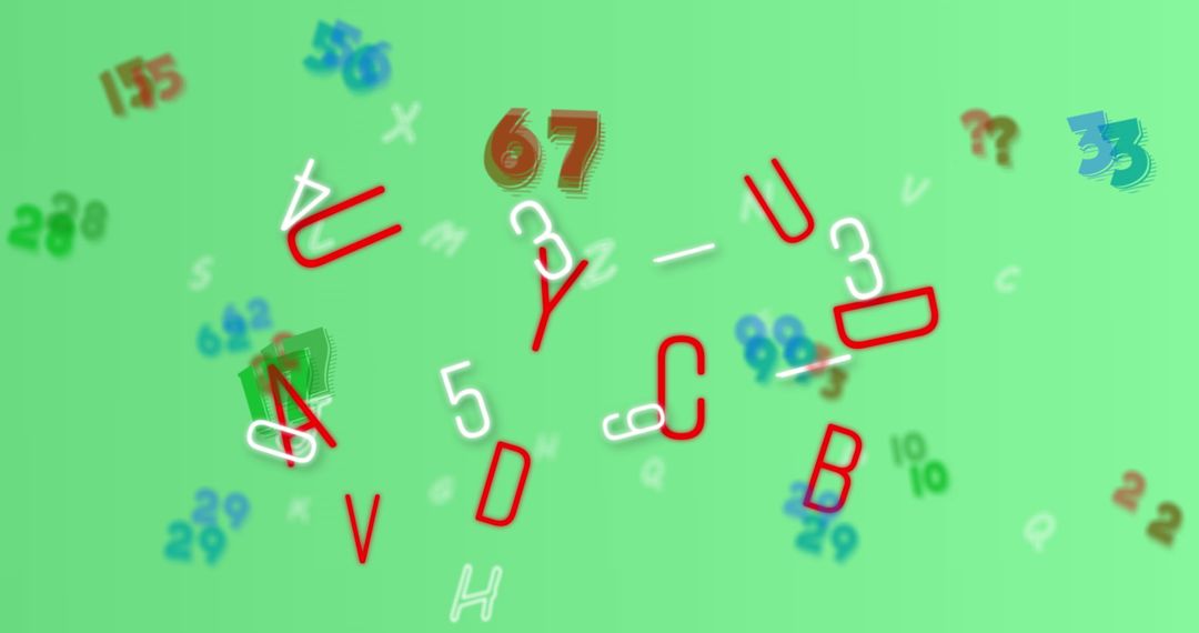 Colorful Letters and Numbers on Green Background