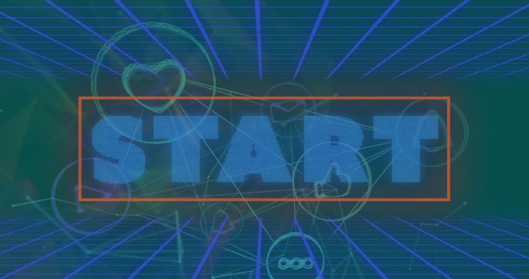 Start Icon with Futuristic Digital Grid and Network Symbols