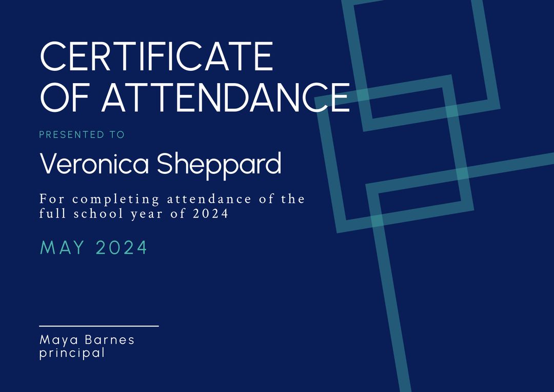 Modern Certificate of Attendance Template in Blue with Geometric Design - Download Free Stock Templates Pikwizard.com