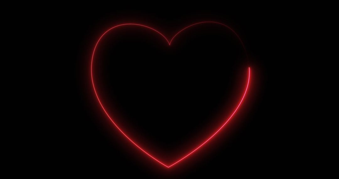 Bright Red Neon Heart on Black Background