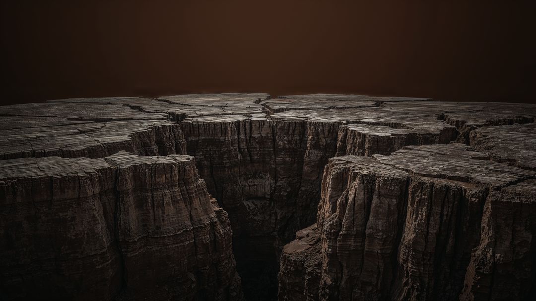 Dramatic Canyon with Layered Rock Formation in Arid Terrain