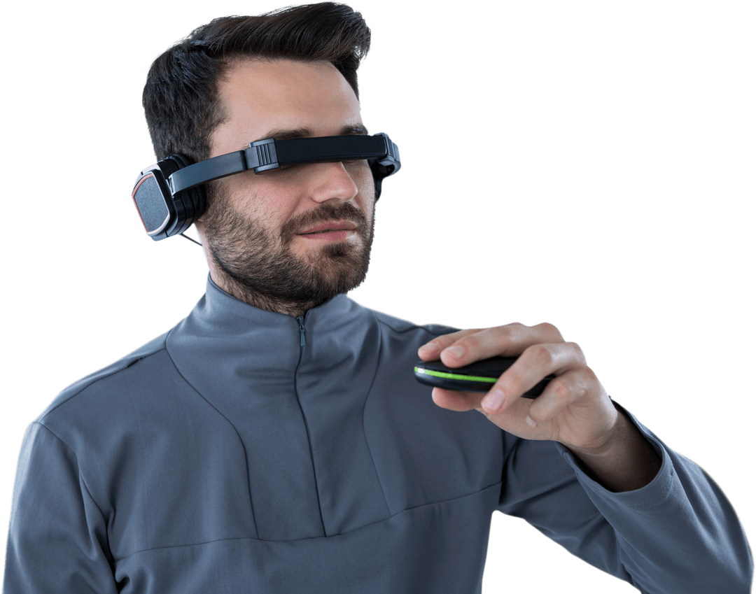 Man Using Futuristic Transparent VR Headset and Controller - Download Free Stock Images Pikwizard.com