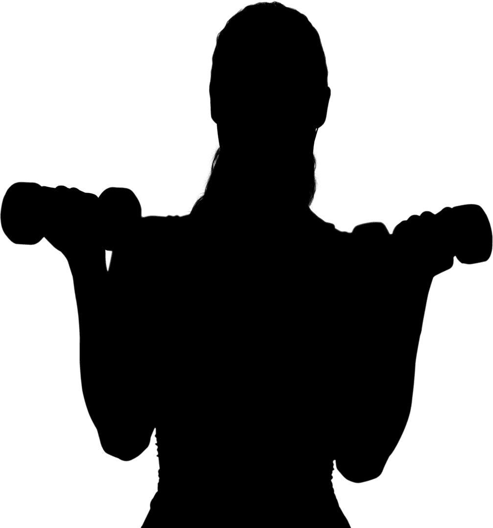 Transparent Silhouette of Woman Lifting Dumbbells in Gym