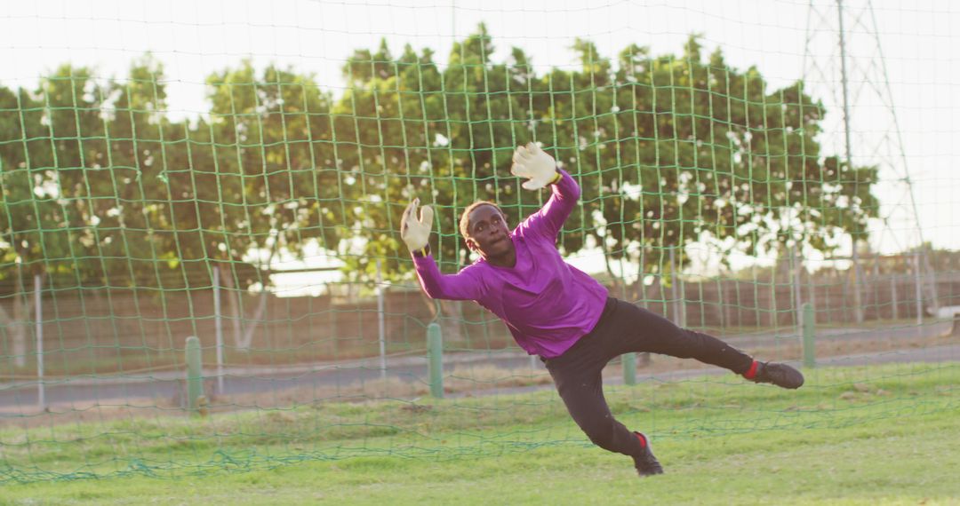 Image of african american goalkeeper on field, playing football - Free Images, Stock Photos and Pictures on Pikwizard.com