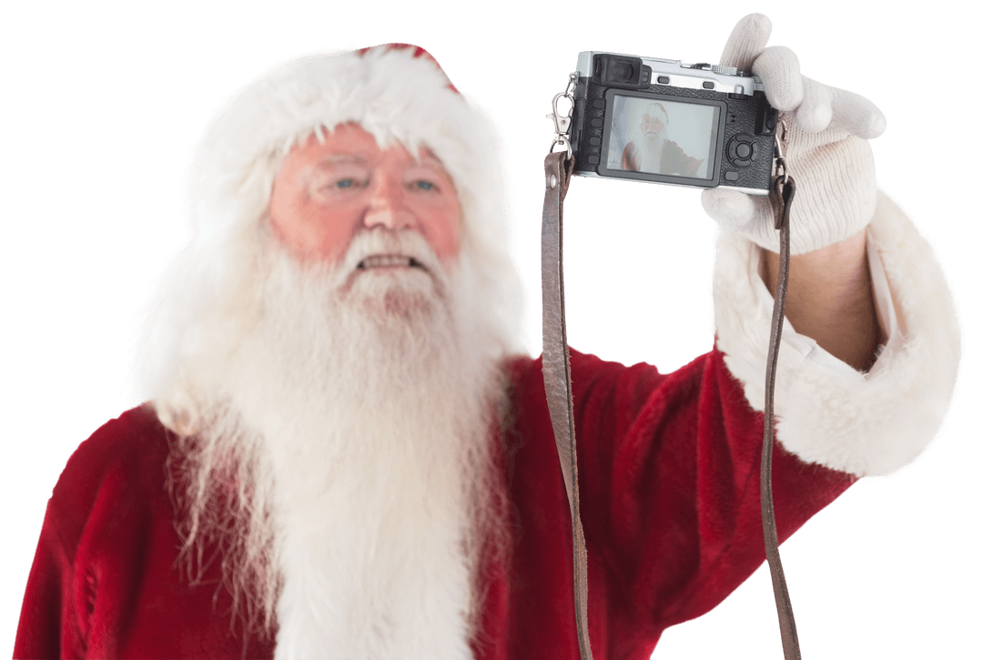 Transparent Santa Claus Taking Selfie with Camera