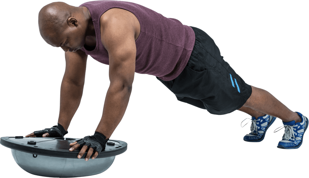 Fit Man Exercising with Bosu Ball on Transparent Background