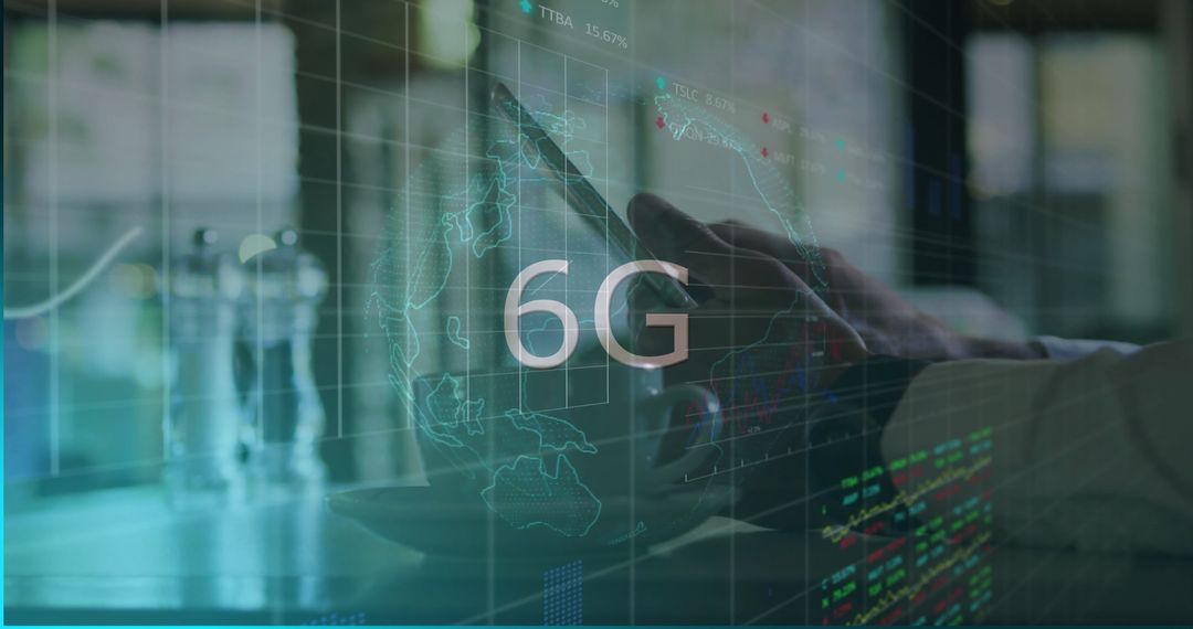 Futuristic 6G Connectivity Concept with Smartphone in Hands