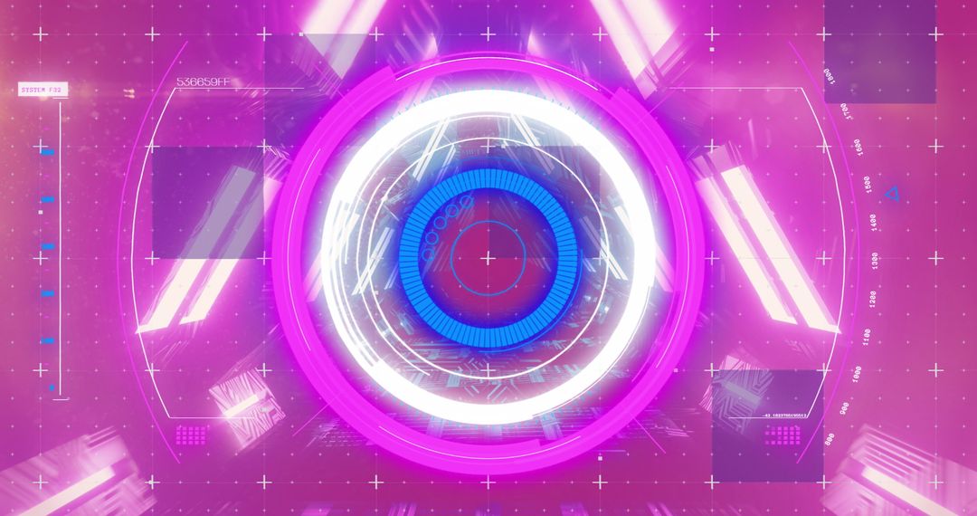 Neon Tunnel with Futuristic Scanning Interface