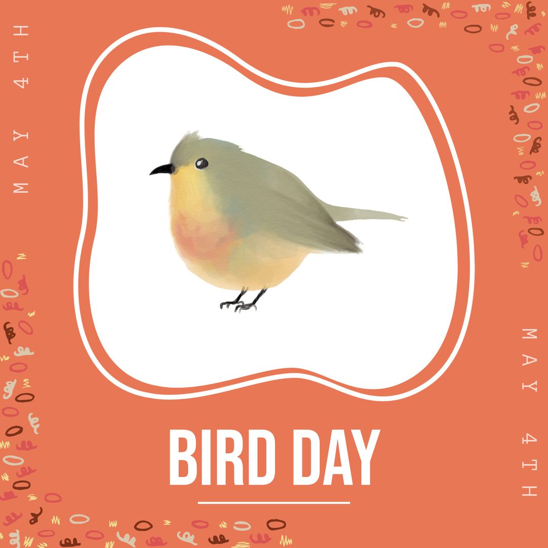Bird Day Celebration with Illustrated Bird and Text on Peach Background