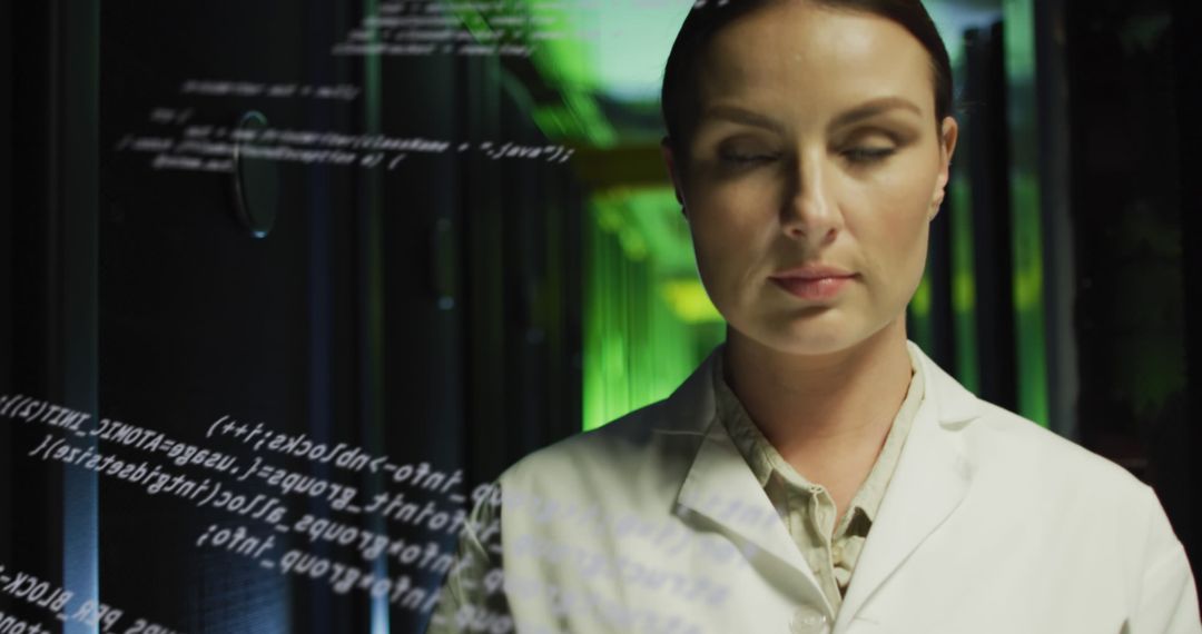 Data Engineer Analyzing Code in Server Room