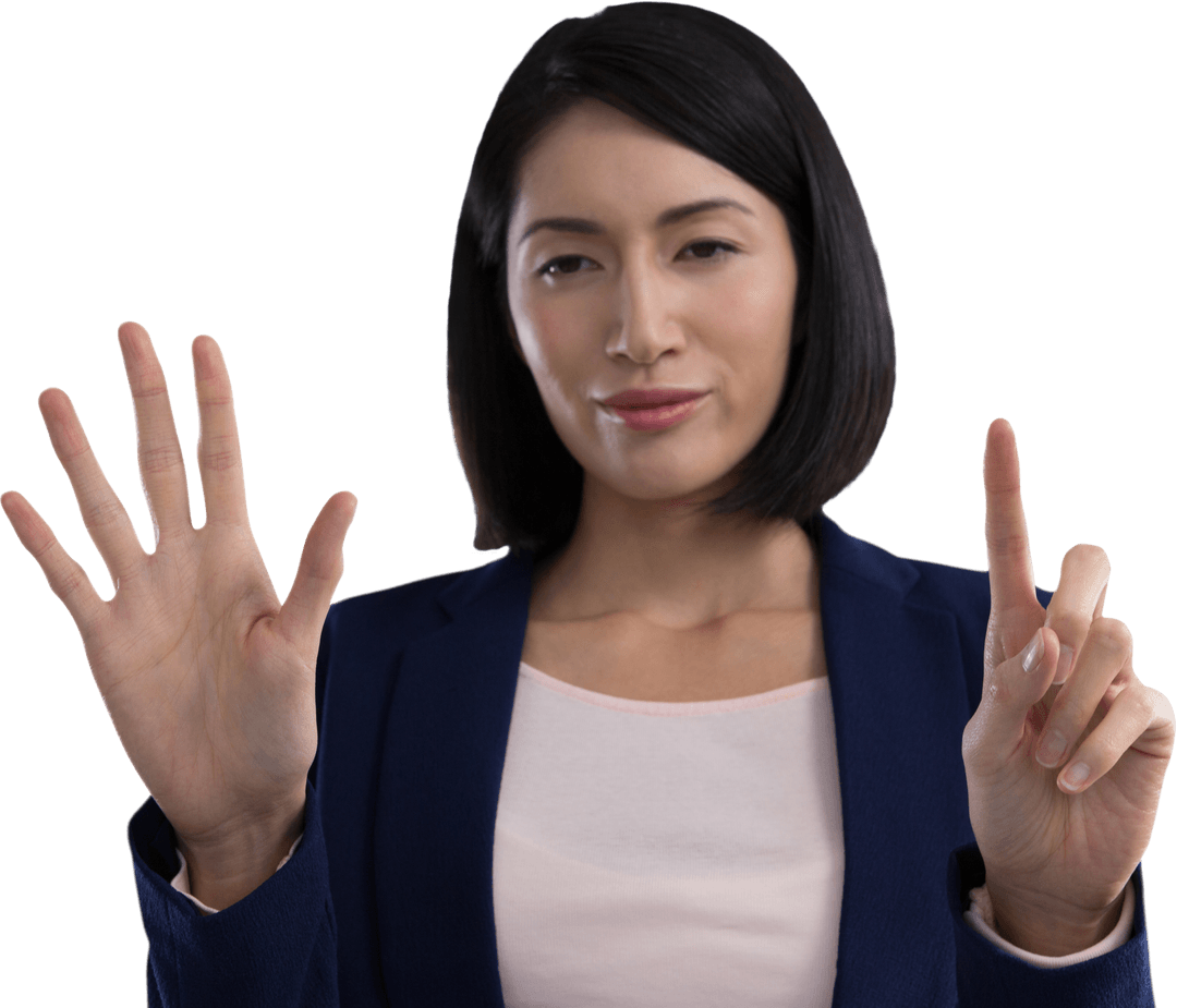 Businesswoman Interacting with Transparent Digital Interface Screen