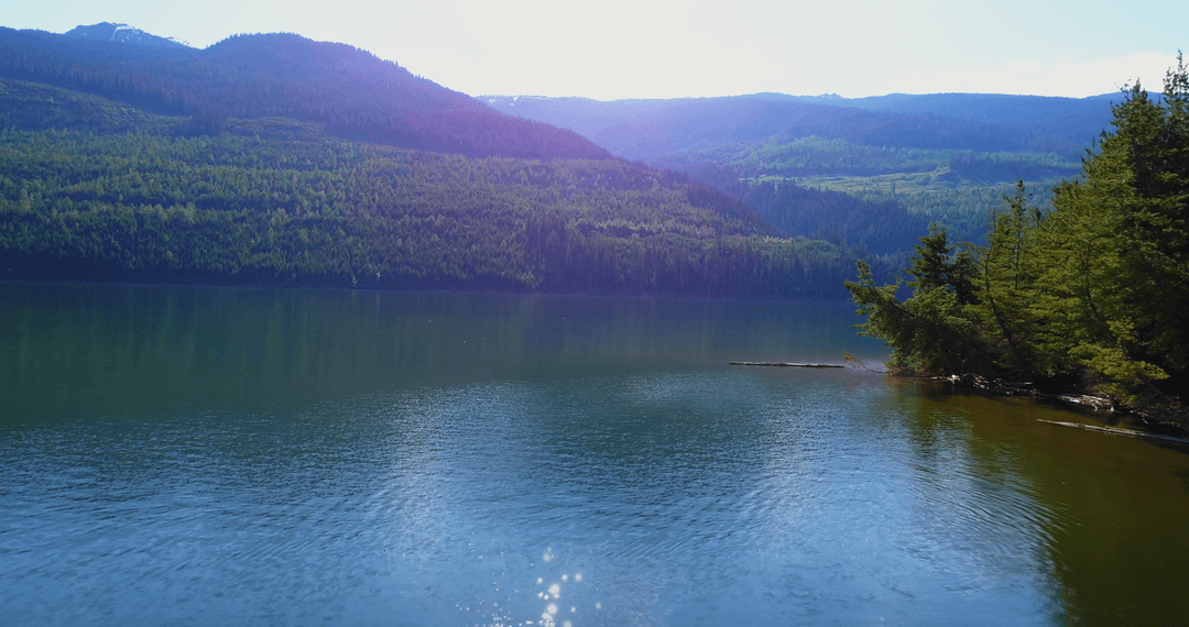 Transparent River Flowing by Verdant Mountain Under Clear Sky