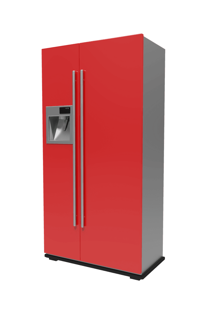 Modern Red Refrigerator with Coffee Machine on Transparent Background
