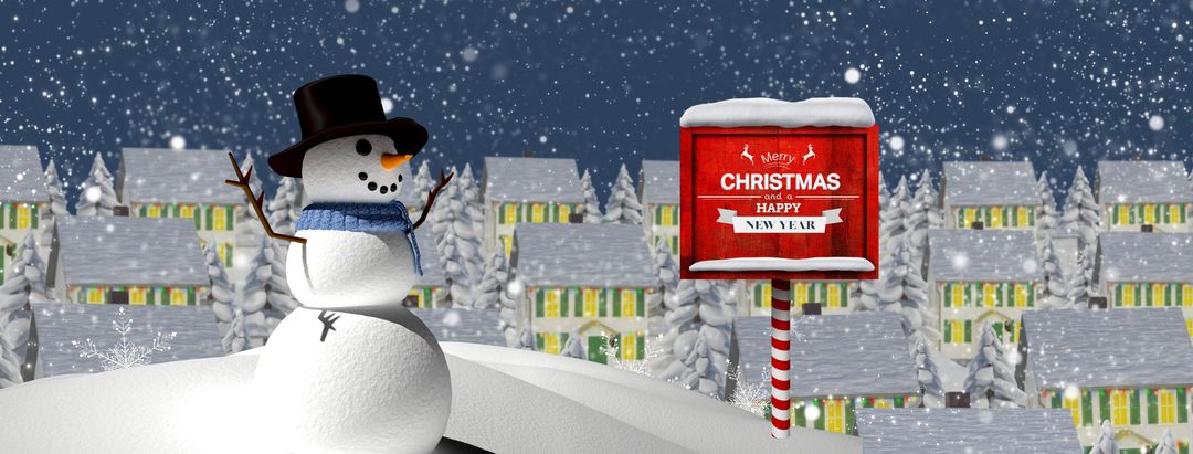 Festive Snowman Greeting with Merry Christmas and Happy New Year Sign - Download Free Stock Templates Pikwizard.com