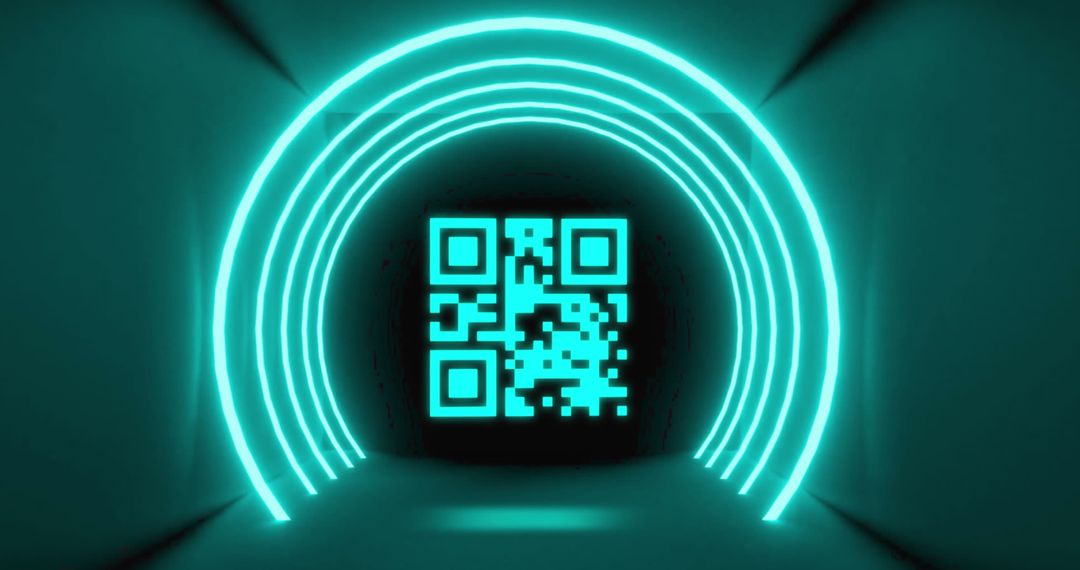 Futuristic Glowing QR Code in Neon Cyber Tunnel