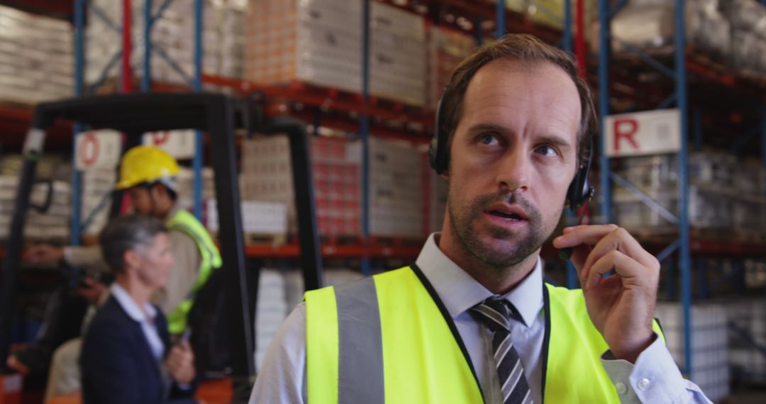 Warehouse Manager Using Headset for Communication - Free Images, Stock Photos and Pictures on Pikwizard.com