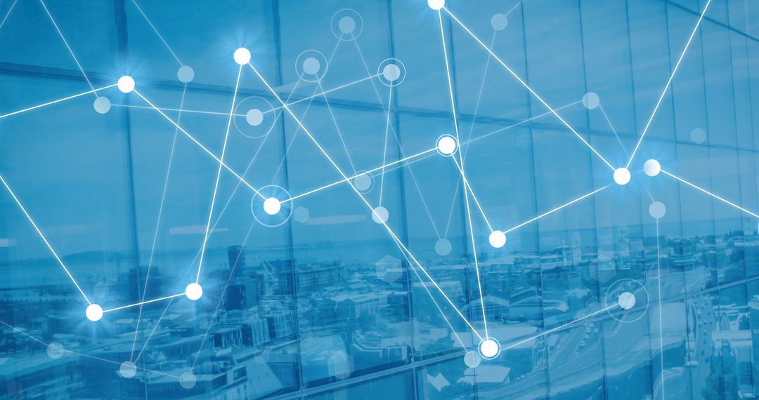 Digital Connection Network Over Urban Landscape