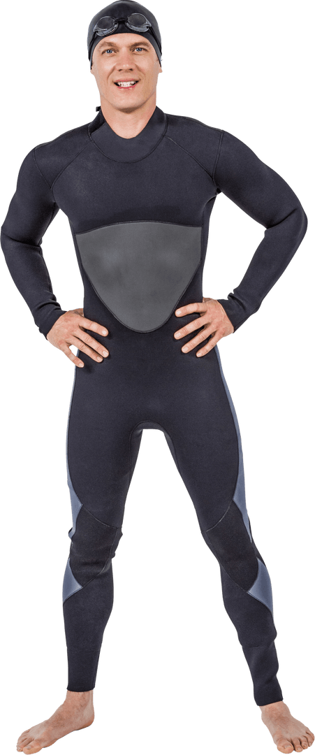 Transparent Confident Swimmer in Wetsuit Standing Tall