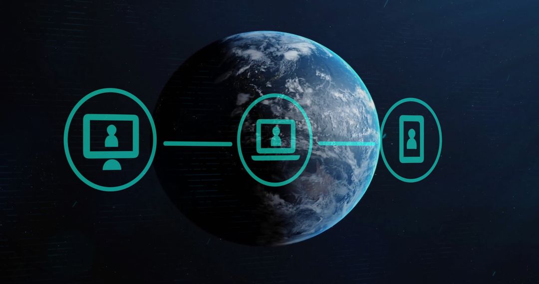Global Financial Network over Earth with Data Processing Icons