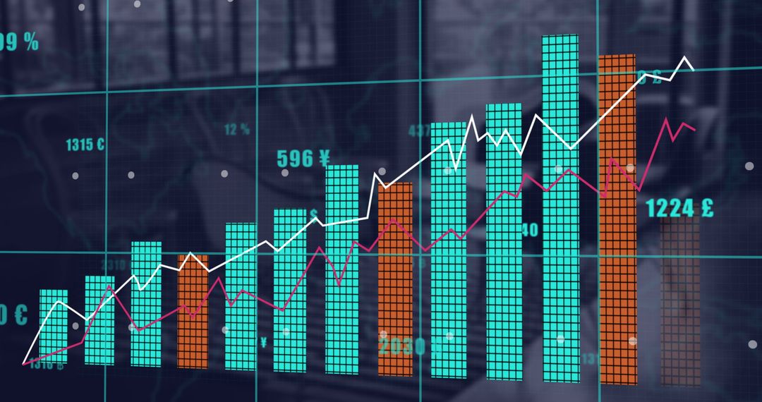 Financial Graphs and Data Overlapping Office Background